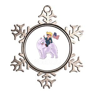 Trump Merica Riding A Samoyed Dog Patriotic 4th July Gift Metallic Star Ornament