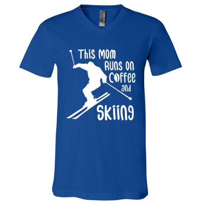 This Mom Runs On Coffee And Skiing Gift V-Neck T-Shirt