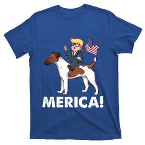 Trump Merica Riding A Smooth Fox Terrier Dog Patriotic Gift T-Shirt