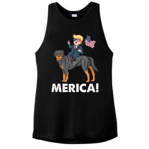 Trump Merica Riding A Rottweiler Dog Patriotic 4th July Great Gift Ladies PosiCharge Tri-Blend Wicking Tank