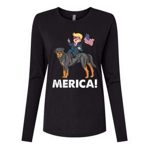 Trump Merica Riding A Rottweiler Dog Patriotic 4th July Great Gift Womens Cotton Relaxed Long Sleeve T-Shirt