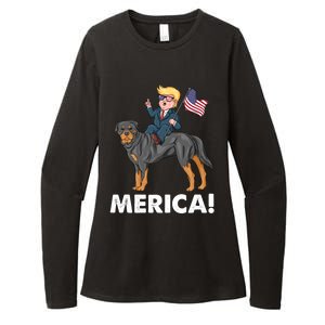 Trump Merica Riding A Rottweiler Dog Patriotic 4th July Great Gift Womens CVC Long Sleeve Shirt