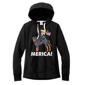 Trump Merica Riding A Rottweiler Dog Patriotic 4th July Great Gift Women's Fleece Hoodie