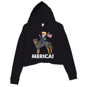 Trump Merica Riding A Rottweiler Dog Patriotic 4th July Great Gift Crop Fleece Hoodie