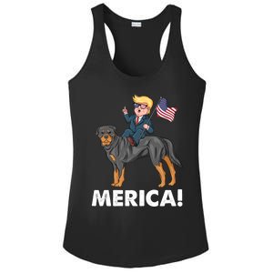 Trump Merica Riding A Rottweiler Dog Patriotic 4th July Great Gift Ladies PosiCharge Competitor Racerback Tank