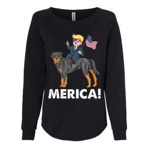 Trump Merica Riding A Rottweiler Dog Patriotic 4th July Great Gift Womens California Wash Sweatshirt