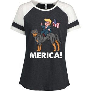 Trump Merica Riding A Rottweiler Dog Patriotic 4th July Great Gift Enza Ladies Jersey Colorblock Tee