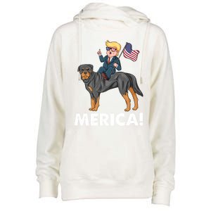 Trump Merica Riding A Rottweiler Dog Patriotic 4th July Great Gift Womens Funnel Neck Pullover Hood