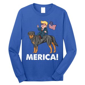 Trump Merica Riding A Rottweiler Dog Patriotic 4th July Great Gift Long Sleeve Shirt