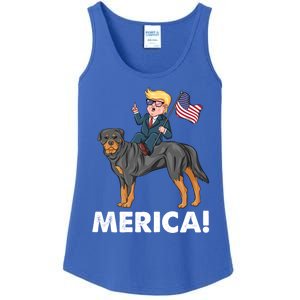 Trump Merica Riding A Rottweiler Dog Patriotic 4th July Great Gift Ladies Essential Tank