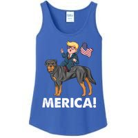 Trump Merica Riding A Rottweiler Dog Patriotic 4th July Great Gift Ladies Essential Tank