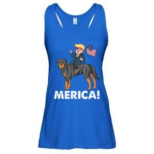 Trump Merica Riding A Rottweiler Dog Patriotic 4th July Great Gift Ladies Essential Flowy Tank