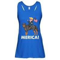 Trump Merica Riding A Rottweiler Dog Patriotic 4th July Great Gift Ladies Essential Flowy Tank