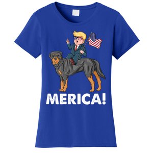 Trump Merica Riding A Rottweiler Dog Patriotic 4th July Great Gift Women's T-Shirt