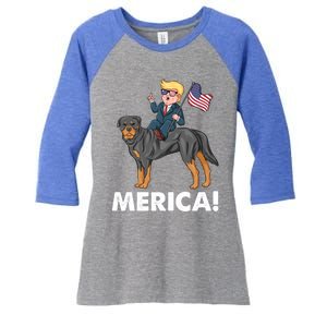 Trump Merica Riding A Rottweiler Dog Patriotic 4th July Great Gift Women's Tri-Blend 3/4-Sleeve Raglan Shirt