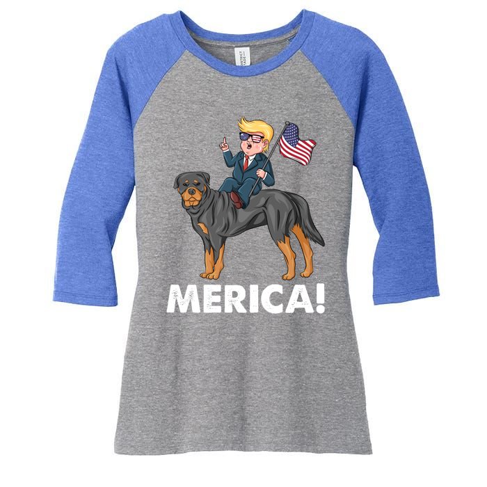 Trump Merica Riding A Rottweiler Dog Patriotic 4th July Great Gift Women's Tri-Blend 3/4-Sleeve Raglan Shirt