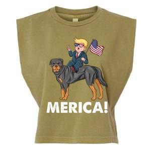 Trump Merica Riding A Rottweiler Dog Patriotic 4th July Great Gift Garment-Dyed Women's Muscle Tee