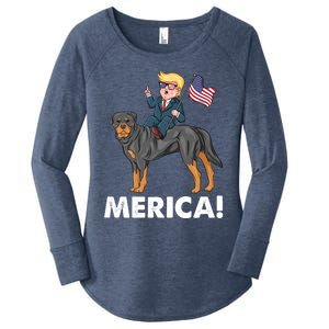 Trump Merica Riding A Rottweiler Dog Patriotic 4th July Great Gift Women's Perfect Tri Tunic Long Sleeve Shirt