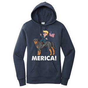 Trump Merica Riding A Rottweiler Dog Patriotic 4th July Great Gift Women's Pullover Hoodie