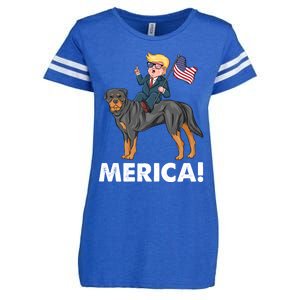 Trump Merica Riding A Rottweiler Dog Patriotic 4th July Great Gift Enza Ladies Jersey Football T-Shirt