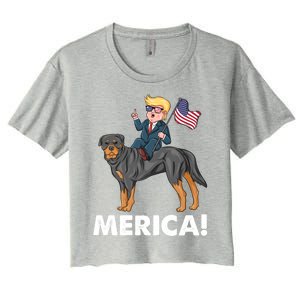 Trump Merica Riding A Rottweiler Dog Patriotic 4th July Great Gift Women's Crop Top Tee