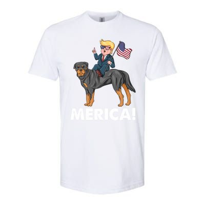 Trump Merica Riding A Rottweiler Dog Patriotic 4th July Great Gift Softstyle® CVC T-Shirt