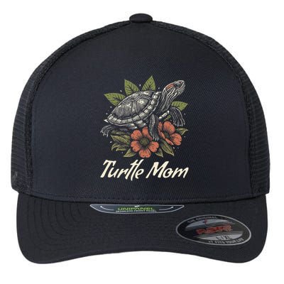 Turtle Mom Red-Eared Slider Lover Reptile Beautiful Floral Flexfit Unipanel Trucker Cap