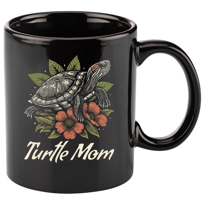 Turtle Mom Red-Eared Slider Lover Reptile Beautiful Floral 11oz C Handle Ceramic Mug