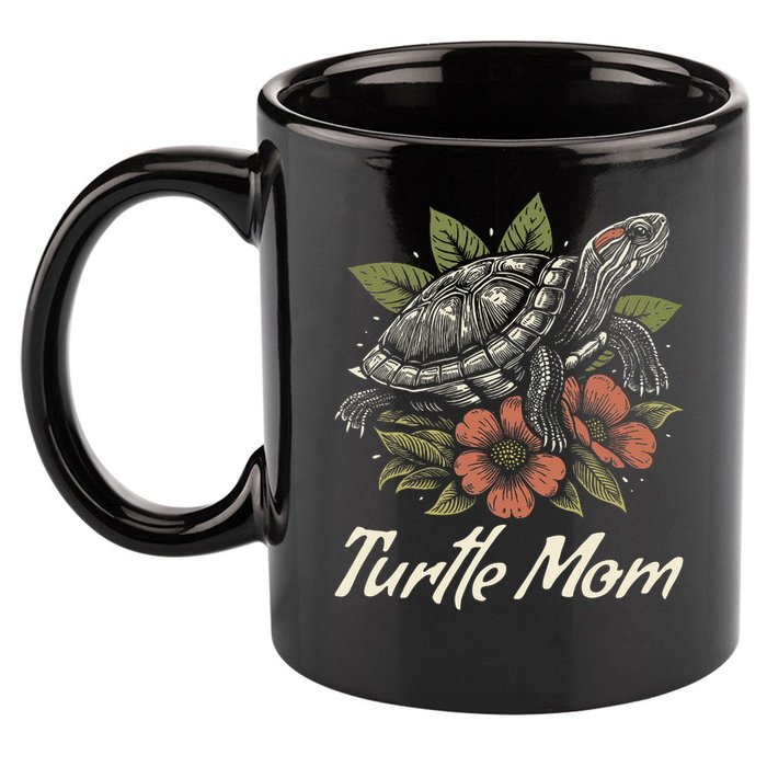 Turtle Mom Red-Eared Slider Lover Reptile Beautiful Floral 11oz C Handle Ceramic Mug