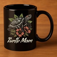 Turtle Mom Red-Eared Slider Lover Reptile Beautiful Floral 11oz C Handle Ceramic Mug