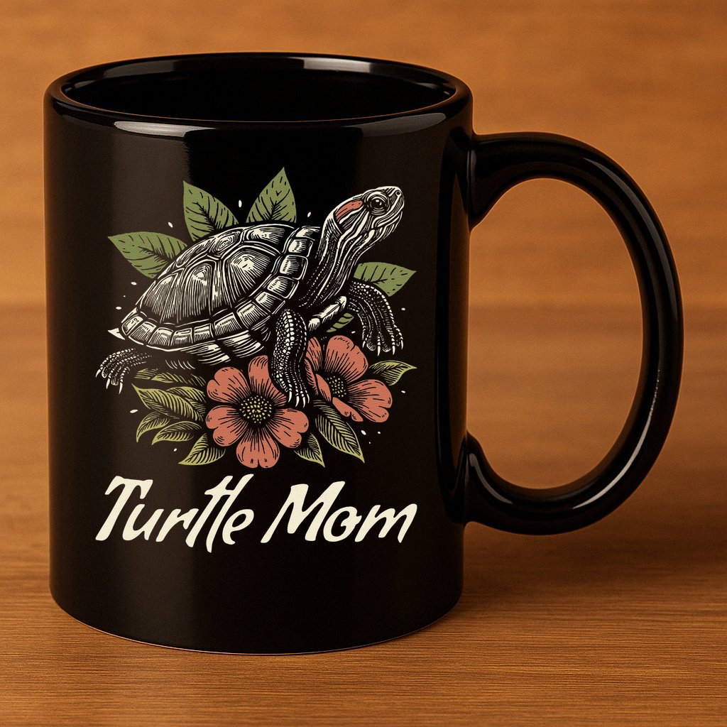 Turtle Mom Red-Eared Slider Lover Reptile Beautiful Floral 11oz C Handle Ceramic Mug