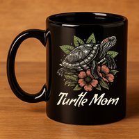 Turtle Mom Red-Eared Slider Lover Reptile Beautiful Floral 11oz C Handle Ceramic Mug