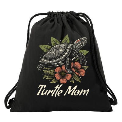 Turtle Mom Red-Eared Slider Lover Reptile Beautiful Floral Drawstring Bag