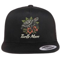Turtle Mom Red-Eared Slider Lover Reptile Beautiful Floral Flat Bill Trucker Hat