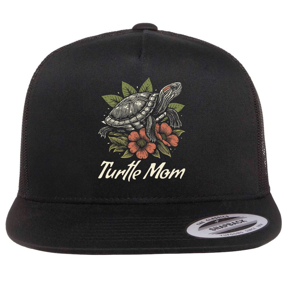 Turtle Mom Red-Eared Slider Lover Reptile Beautiful Floral Flat Bill Trucker Hat