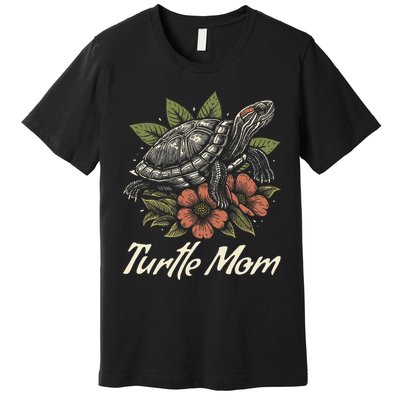 Turtle Mom Red-Eared Slider Lover Reptile Beautiful Floral Premium T-Shirt