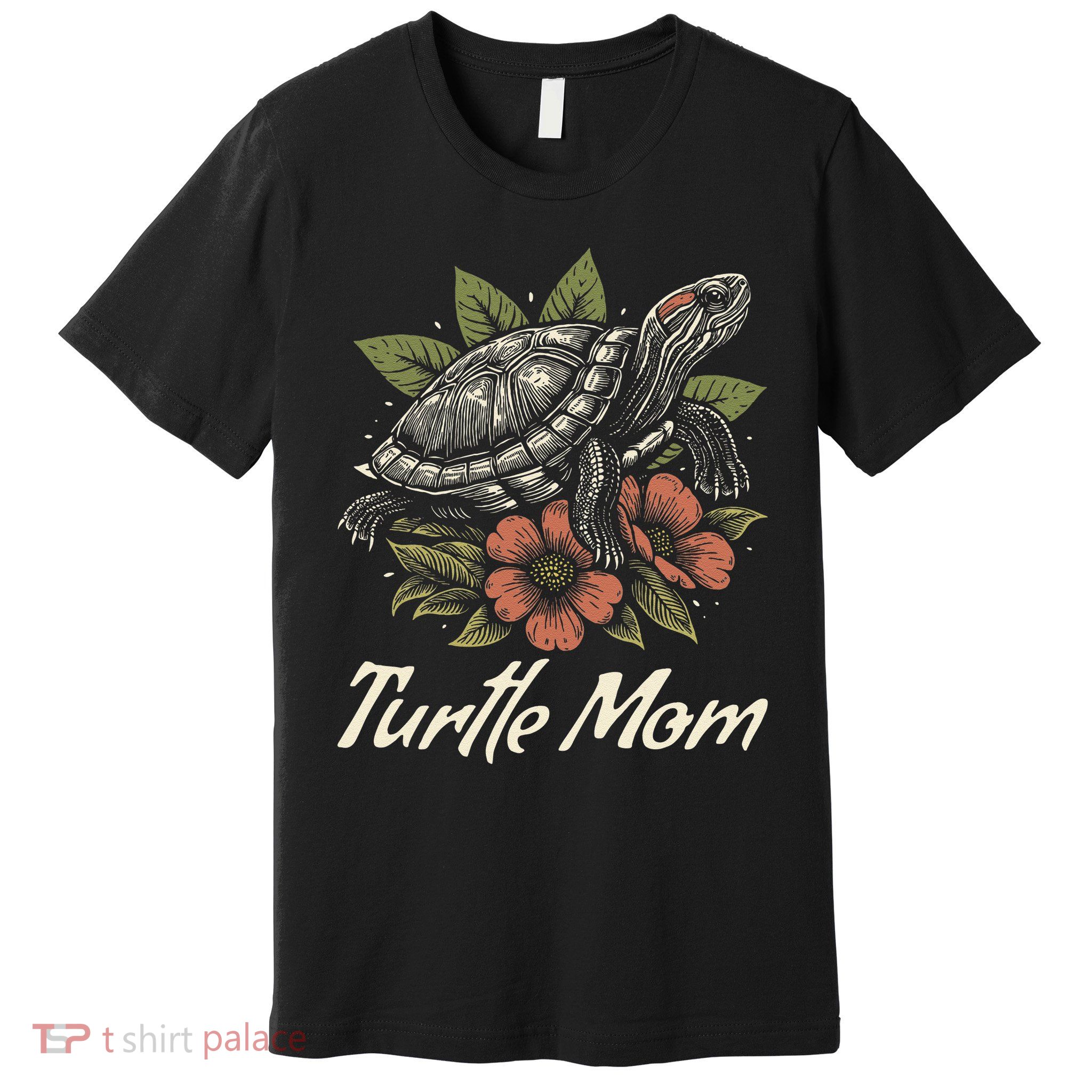 Turtle Mom Red-Eared Slider Lover Reptile Beautiful Floral Premium T-Shirt