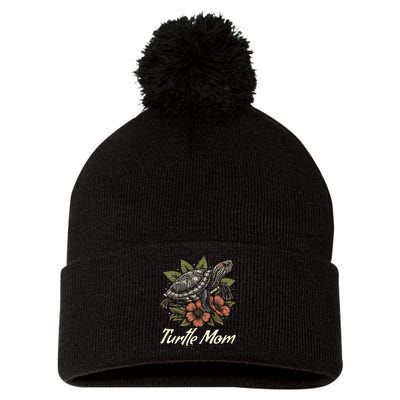 Turtle Mom Red-Eared Slider Lover Reptile Beautiful Floral Pom Pom 12in Knit Beanie