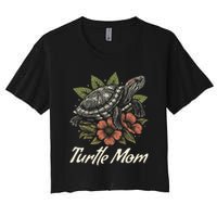 Turtle Mom Red-Eared Slider Lover Reptile Beautiful Floral Women's Crop Top Tee