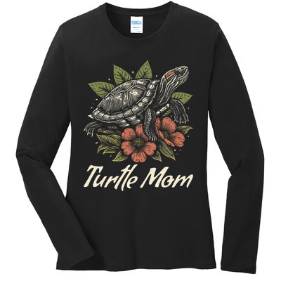 Turtle Mom Red-Eared Slider Lover Reptile Beautiful Floral Ladies Long Sleeve Shirt