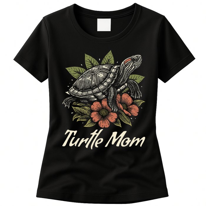 Turtle Mom Red-Eared Slider Lover Reptile Beautiful Floral Womens T-Shirt