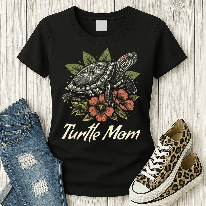 Turtle Mom Red-Eared Slider Lover Reptile Beautiful Floral Womens T-Shirt