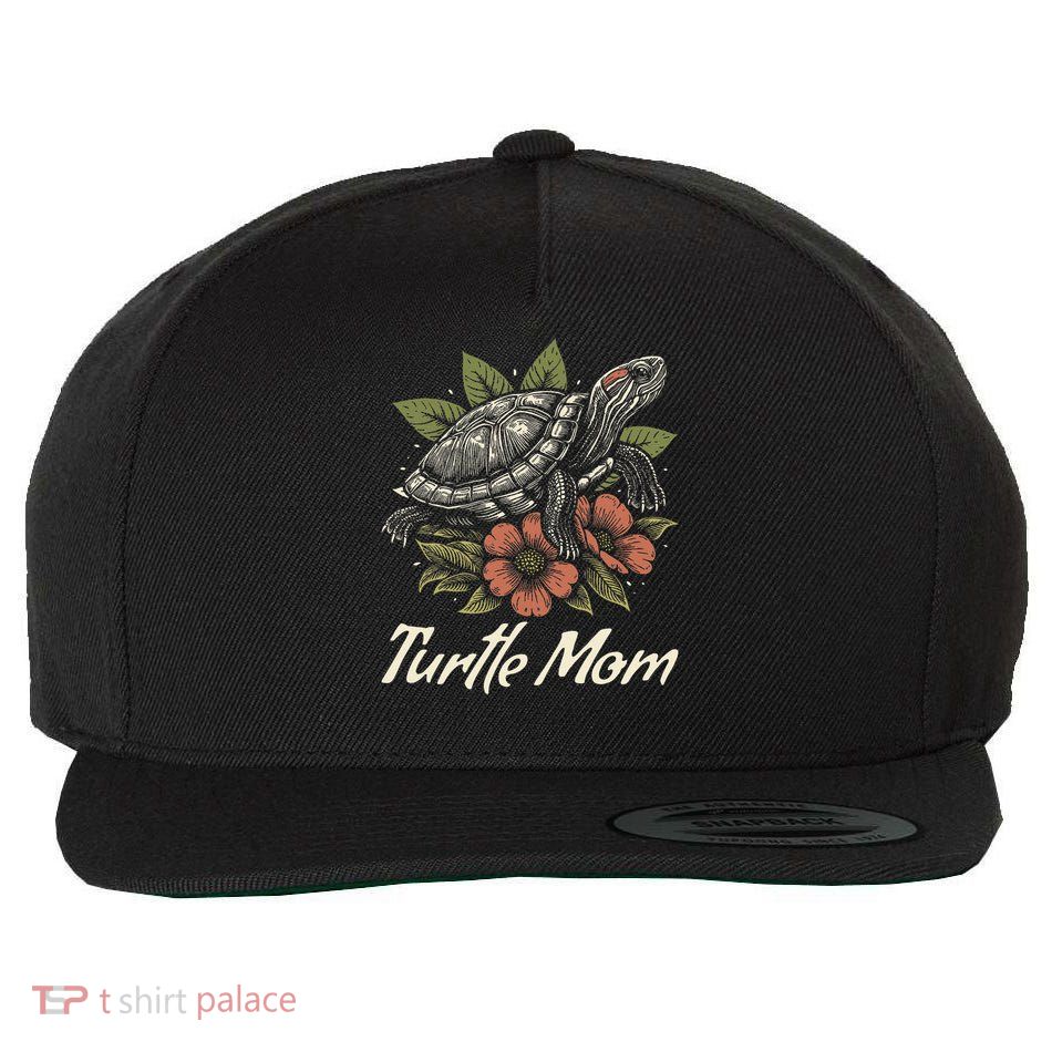Turtle Mom Red-Eared Slider Lover Reptile Beautiful Floral Wool Snapback Cap