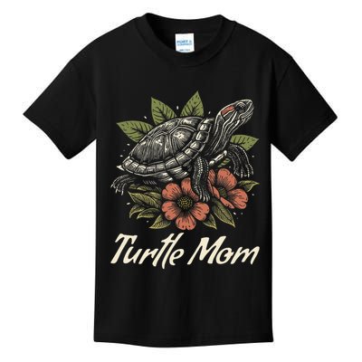 Turtle Mom Red-Eared Slider Lover Reptile Beautiful Floral Kids T-Shirt