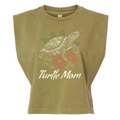 Turtle Mom Red-Eared Slider Lover Reptile Beautiful Floral Garment-Dyed Women's Muscle Tee