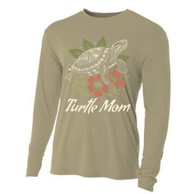 Turtle Mom Red-Eared Slider Lover Reptile Beautiful Floral Cooling Performance Long Sleeve Crew