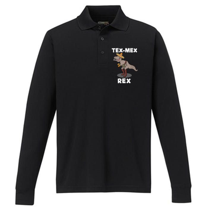 Tex Mex Rex Texas Mexican Cowboy Tyrannosaurus Dinosaur Performance Long Sleeve Polo