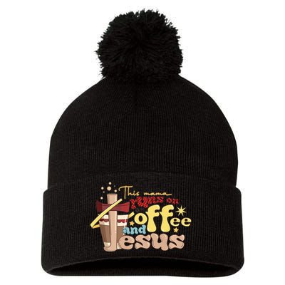 This mom runs on coffee and Jesus! Funny Pom Pom 12in Knit Beanie