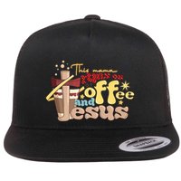 This Mom Runs On Coffee And Jesus! Flat Bill Trucker Hat