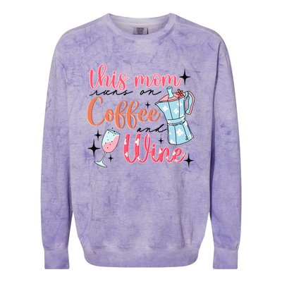 This Mom Runs On Coffee And Wine Colorblast Crewneck Sweatshirt